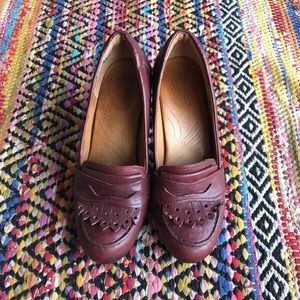 Clarks - Stacked Burgundy Penny Loafers - Size 7